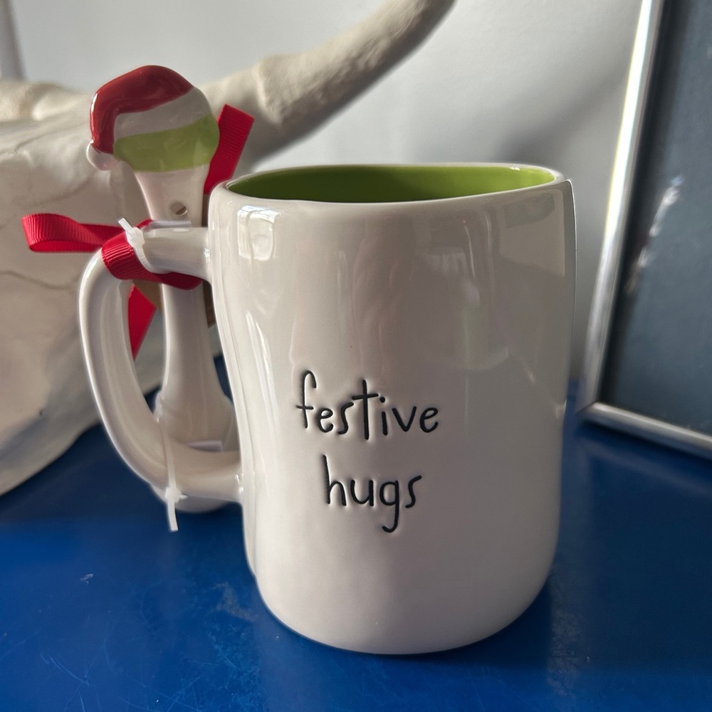 Rae Dunn Disney Lilo & Stitch Festive Hugs Christmas Double Sided Mug with Spoon - Picture 2 of 7
